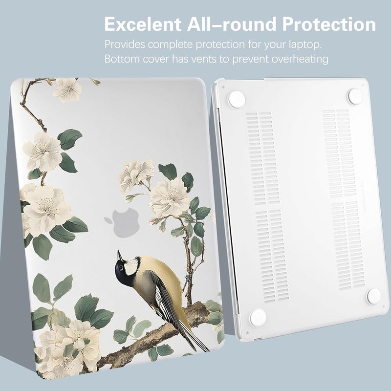 KEROM Bird Flower Case for MacBook Air 13 inch 2025 M4, 2024-2022 M3 M2 A3240 A3113 A2681, Cute Sleek Elegant Aesthetic Plastic Hard Shell & Keyboard Cover for MacBook Air 13.6 inch Case - Image 4